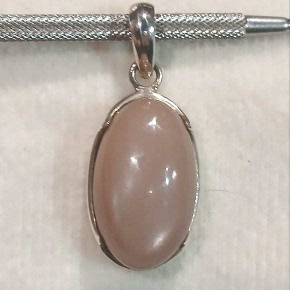 Large Peach Moonstone Polished Shiny Sterling Silver Pendant Unique Rare Shimmer